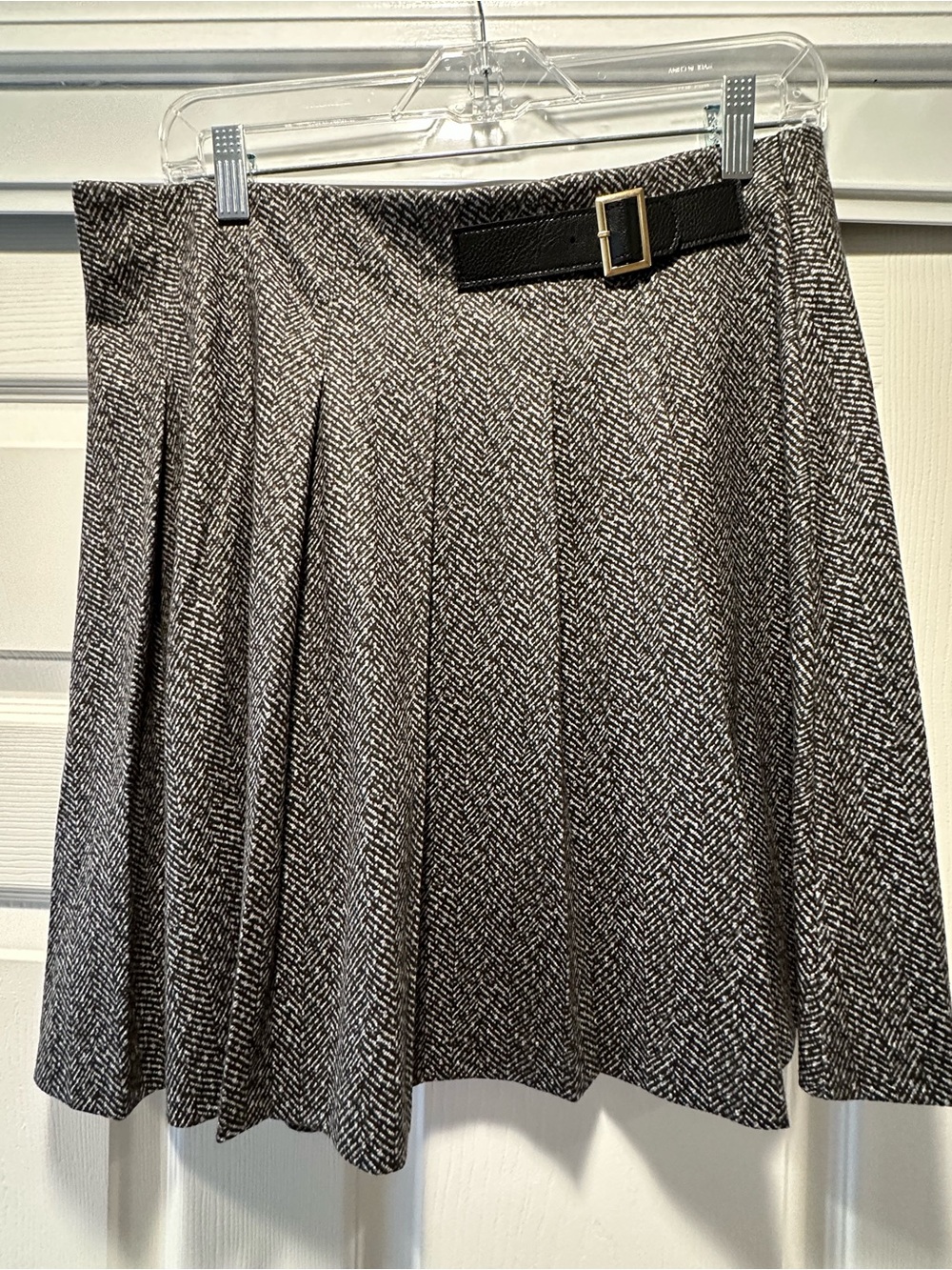 NYC Black and White Pleated Circle Skirt with Buckle